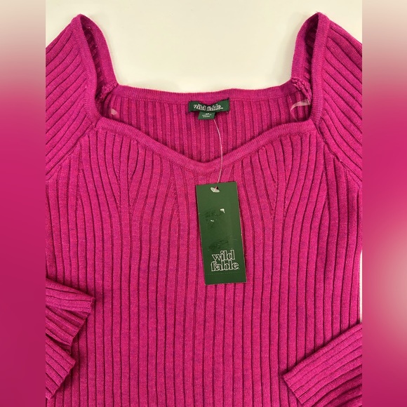 Wild Fable Purple Crop Knit Sweater Sweetheart Neck Split Wrist Long Sle… - Picture 7 of 9
